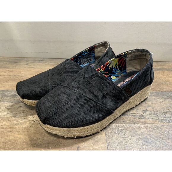 Skechers BOBS Black Memory Foam Espadrille Wedge Shoes (#34101) Women's Size 5.5 - Picture 1 of 9